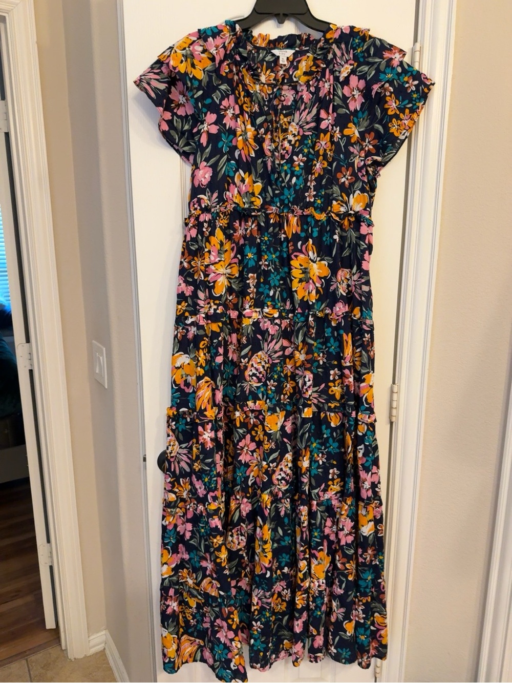Crown & Ivy XL Navy Floral Swiss Dot Empire Waist Maxi Dress Worn Once